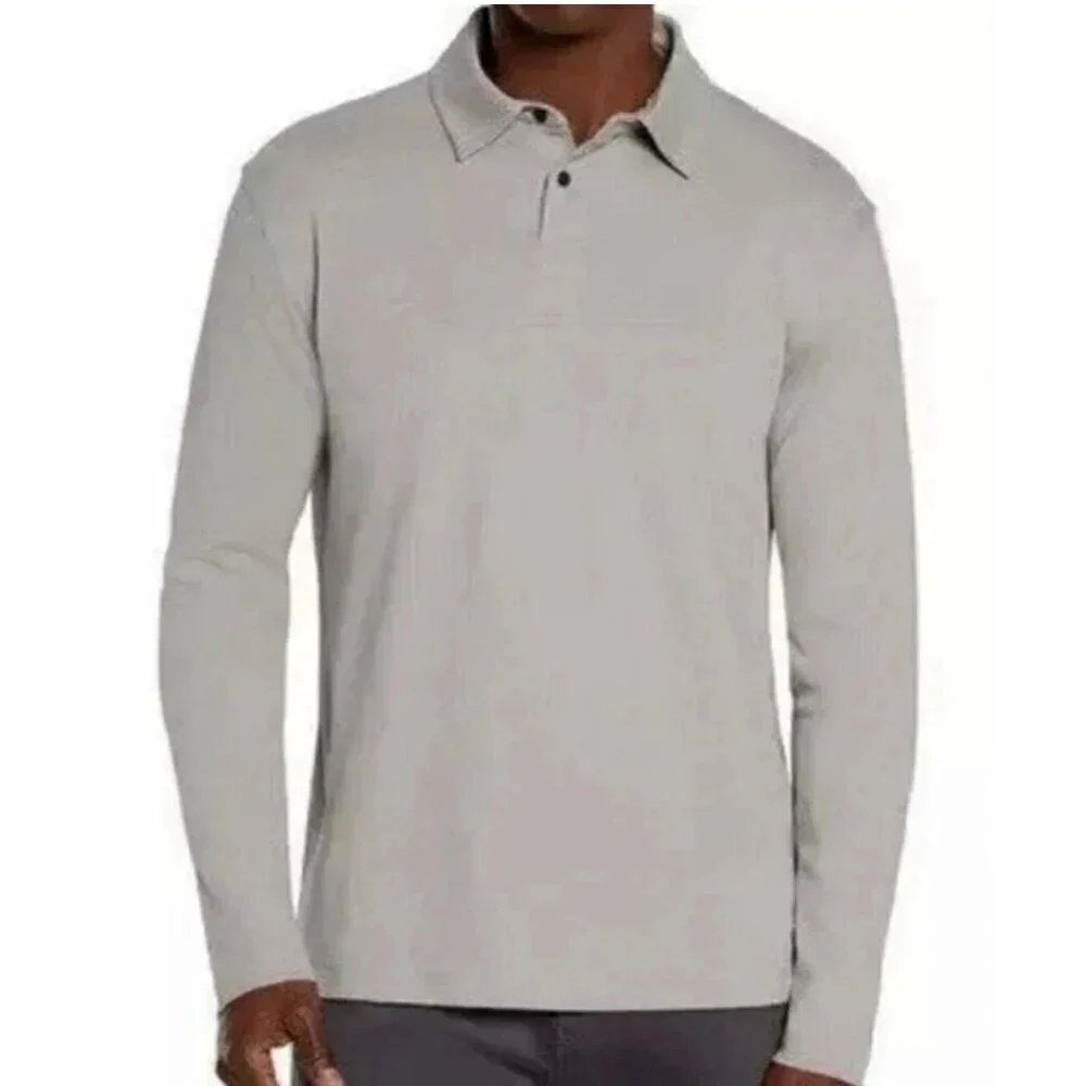 NEW Banana Republic Men's Size M Long Sleeve Luxe Touch Polo Shirt Gray